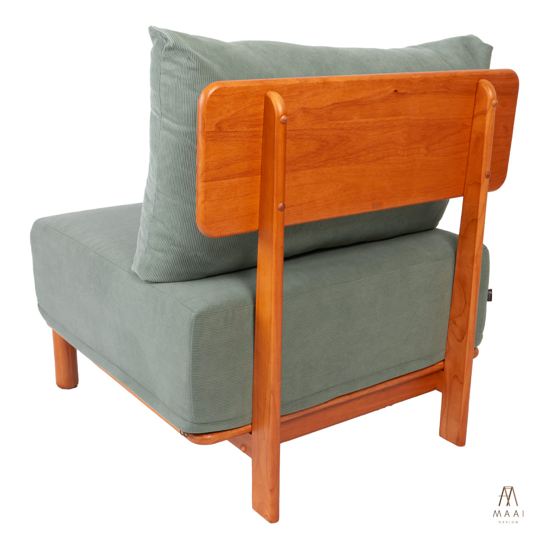 โซฟา 1 ที่นั่งไม้ยางพารา MAAI DESIGN รุ่น KANAKO SOFA เบาะผ้าสีเขียว_2